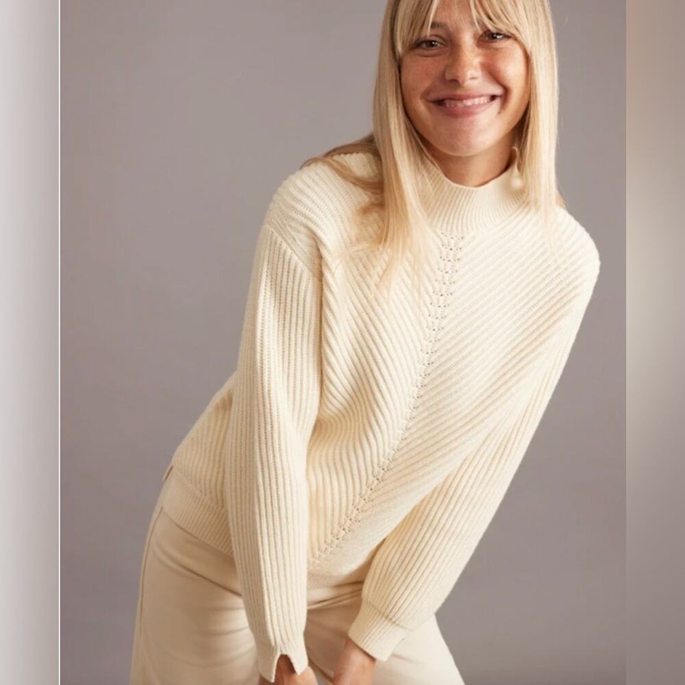 Marine Layer Skylar Knit Turtleneck Sweater Ivory Merino Wool Blend XL New